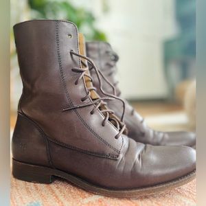 Frye Lace Up Side Zip Leather Mid Calf Boots